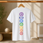 7 Chakra OM White T-Shirt | Premium Cotton Spiritual Meditation Tee | Regular Fit | Unisex