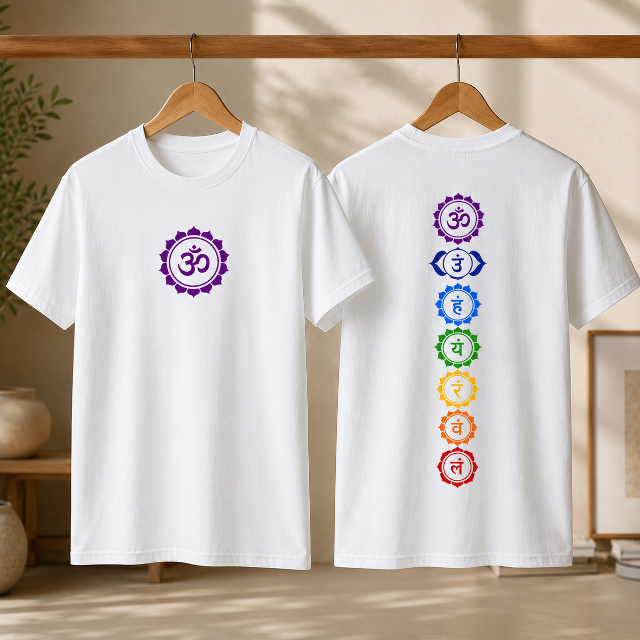 7 Chakra OM White T-Shirt | Premium Cotton Spiritual Meditation Tee | Regular Fit | Unisex
