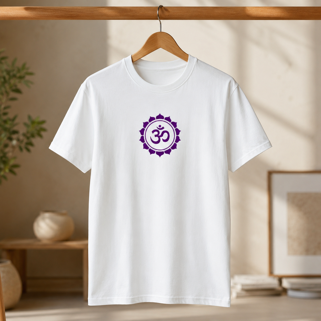 7 Chakra OM White T-Shirt | Premium Cotton Spiritual Meditation Tee | Regular Fit | Unisex