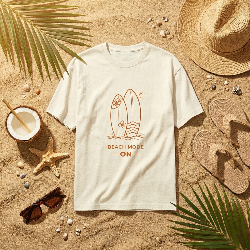 Beach Mode ON – Premium Off-White Summer T-Shirt | TeeHaus
