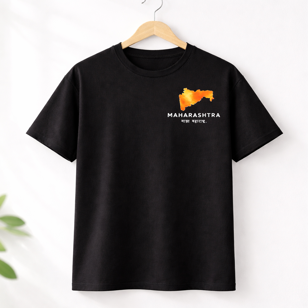 Maharashtra Pride T-Shirt – Black Unisex Tee With Water Color Map Print