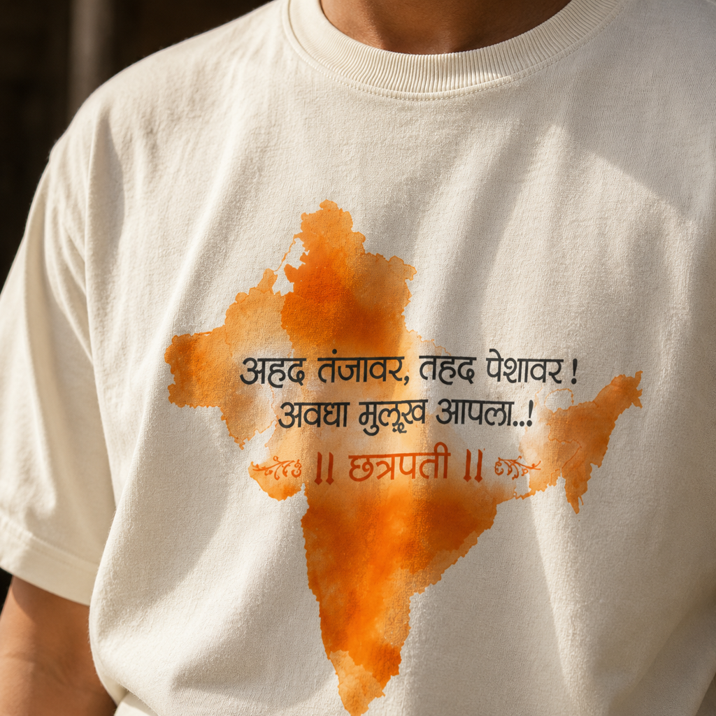 अहद तंजावर, तहद पेशावर | Premium Oversized Marathi Heritage T-Shirt | Off White