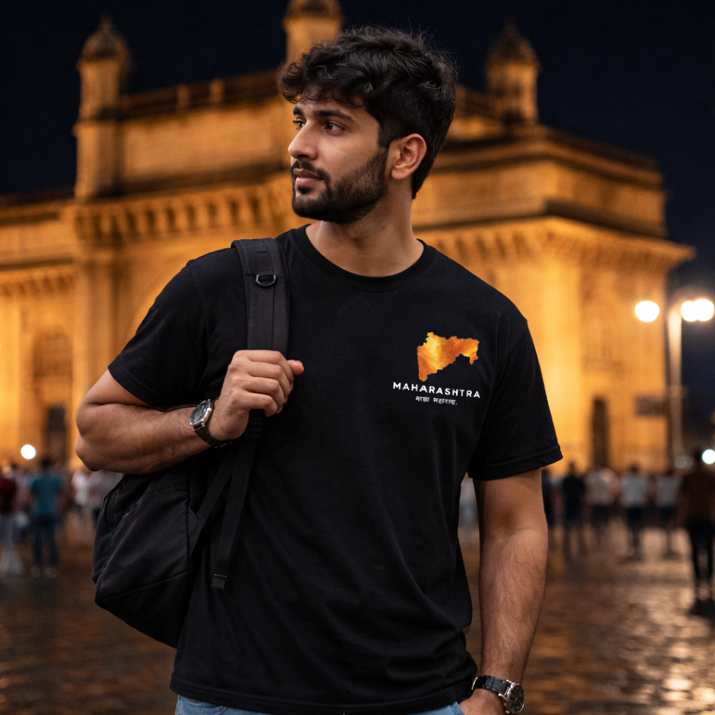 Maharashtra Pride T-Shirt – Black Unisex Tee With Water Color Map Print