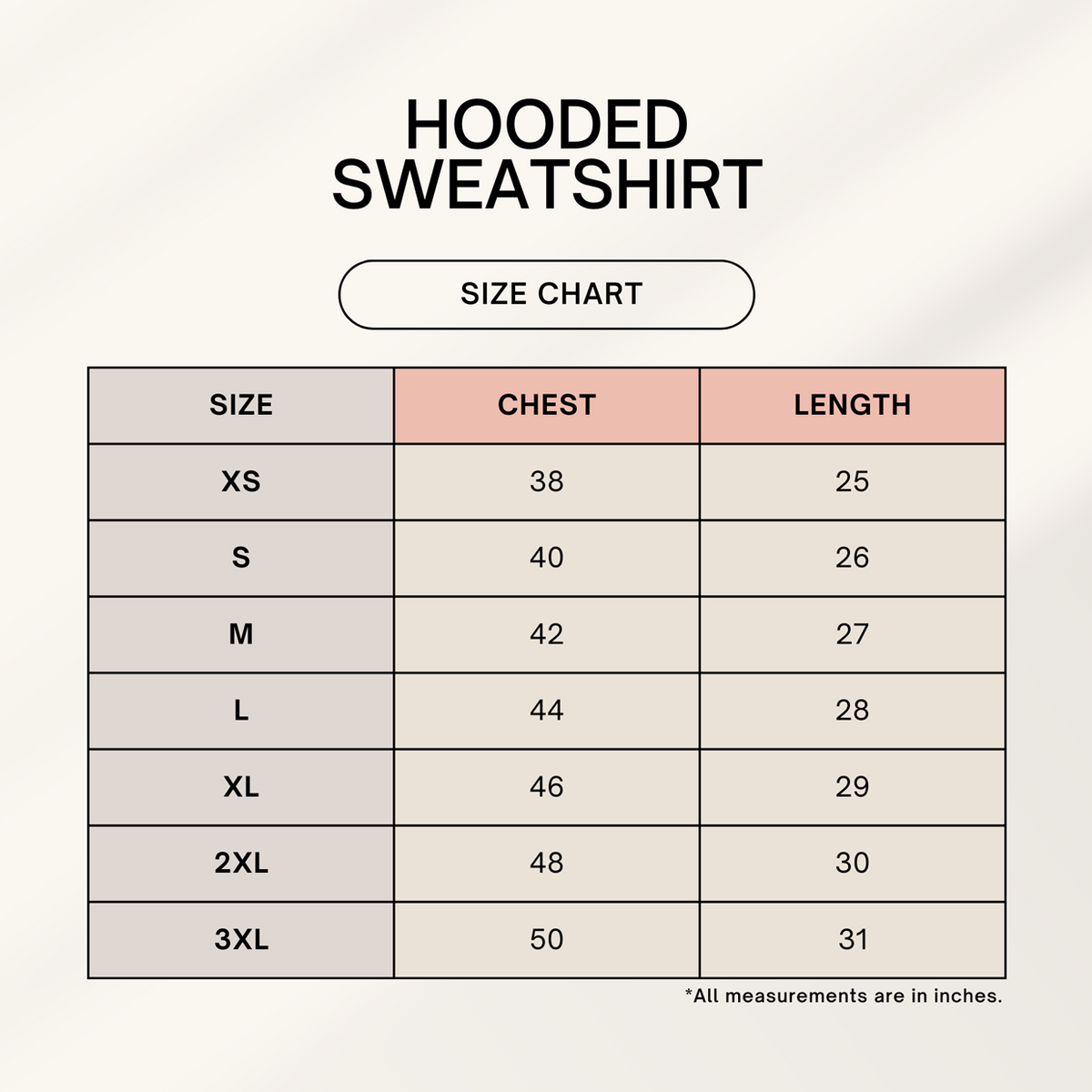 Size chart of offline hoodie 