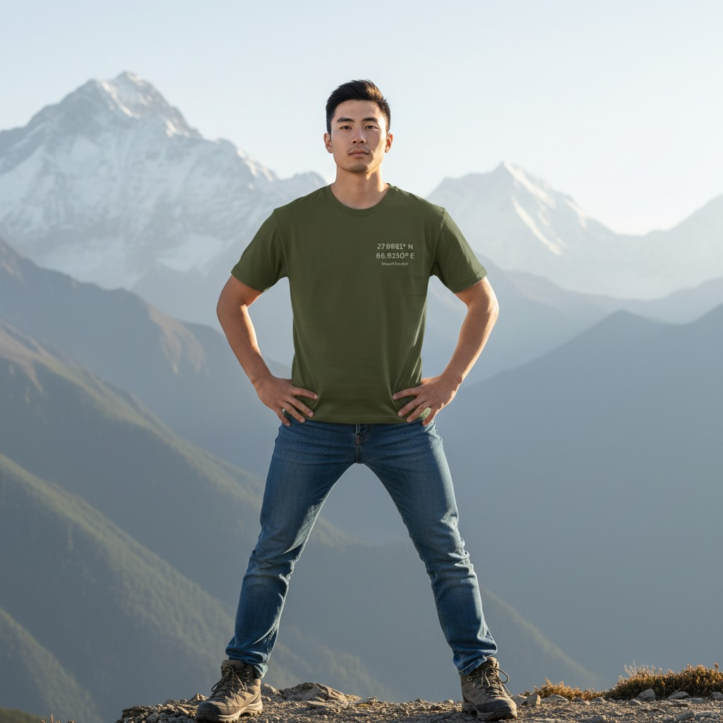 TeeHaus Everest Coordinates T-Shirt – Minimal Mountain Adventure Tee