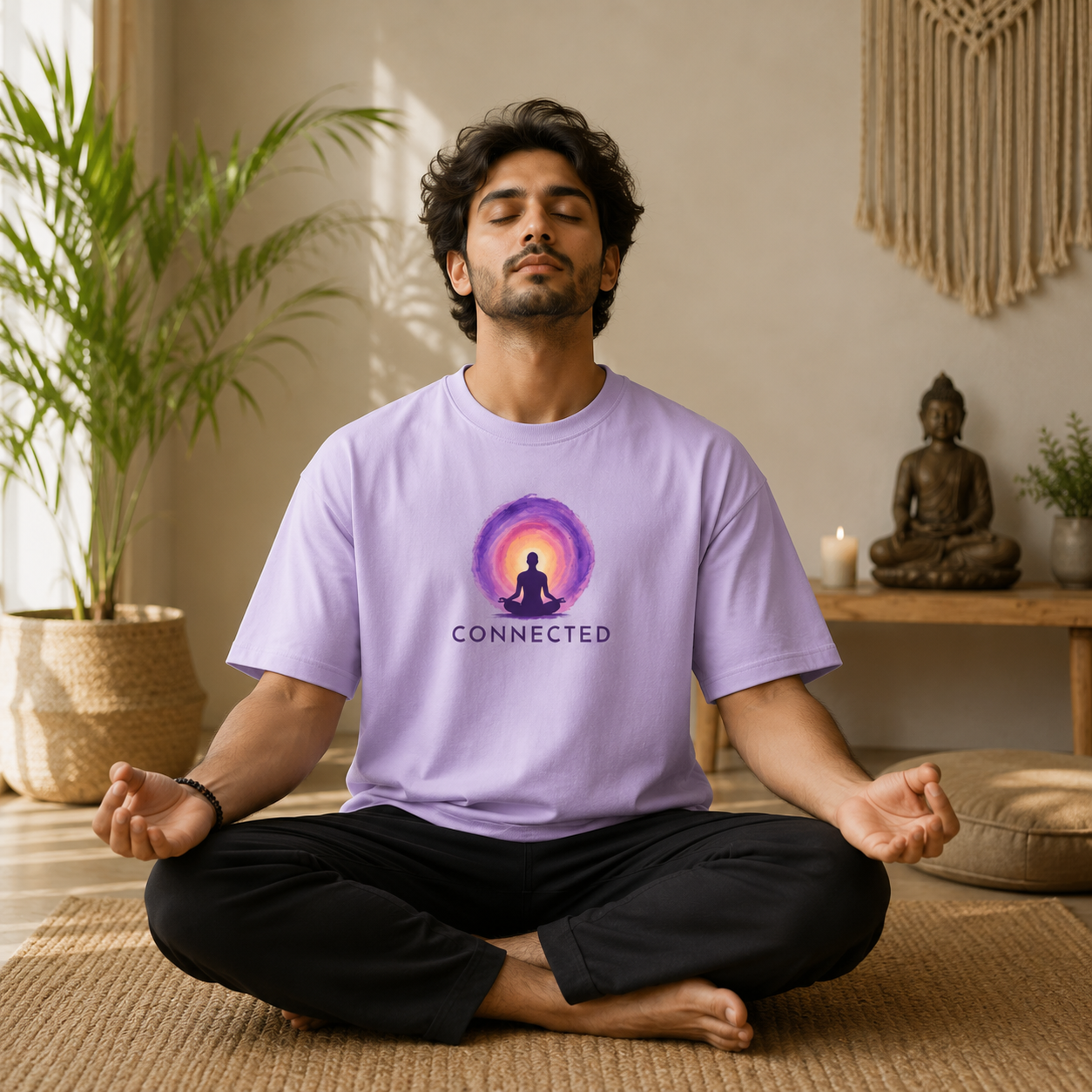 CONNECTED | Minimal Meditation T-Shirt | 180 GSM Pure Cotton | Regular Fit