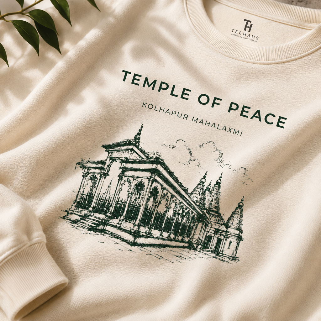Temple of Peace – Kolhapur Mahalaxmi Premium 320 GSM Sweatshirt | Cream