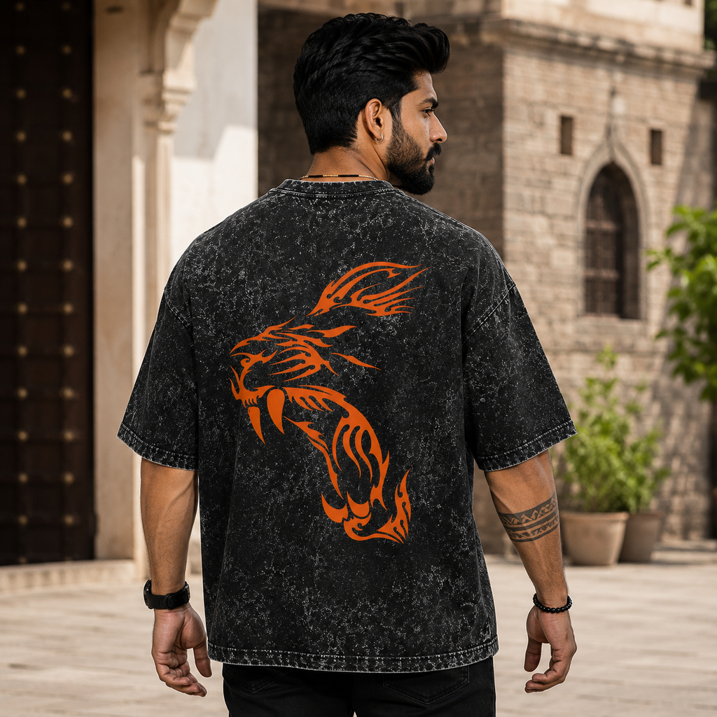 Shivpratap Oversized Acid Wash T-Shirt | 240 GSM Premium Cotton | Maratha Collection | TEEHAUS