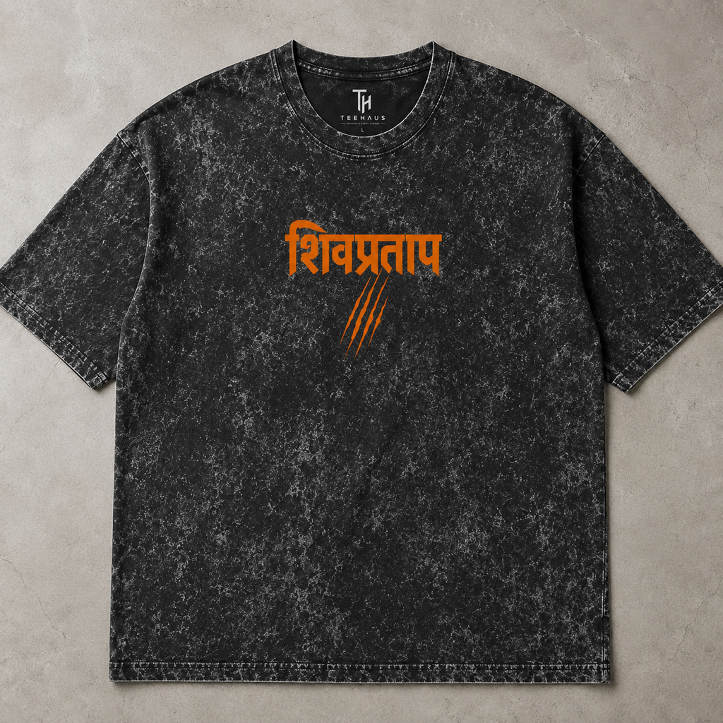 Shivpratap Oversized Acid Wash T-Shirt | 240 GSM Premium Cotton | Maratha Collection | TEEHAUS