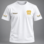 White India Pride T-shirt front view with TeeHaus logo, gold India Pride chest graphic and tricolor Honour and Courage sleeve prints.