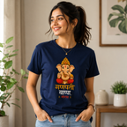 Ganpati Bappa Morya T-Shirt | Navy Blue Premium Cotton Tee | Festive Wear for Men & Women