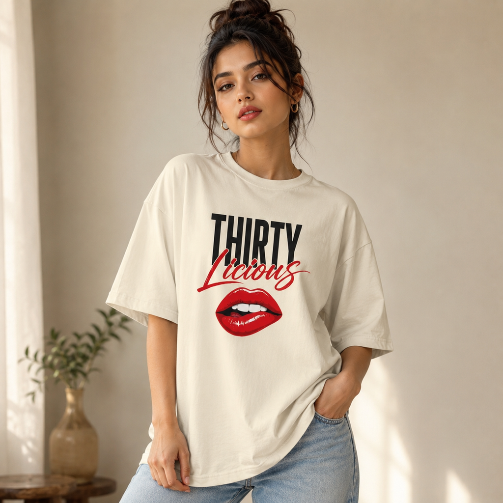 Thirty Licious Oversized Birthday T-Shirt for Women | Premium Cotton Graphic Tee
