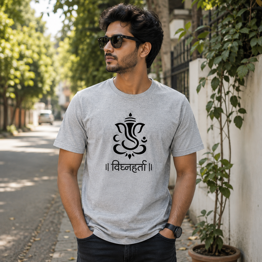 Vighnaharta Ganpati Minimal Graphic T-Shirt | Premium Cotton | Spiritual Wear