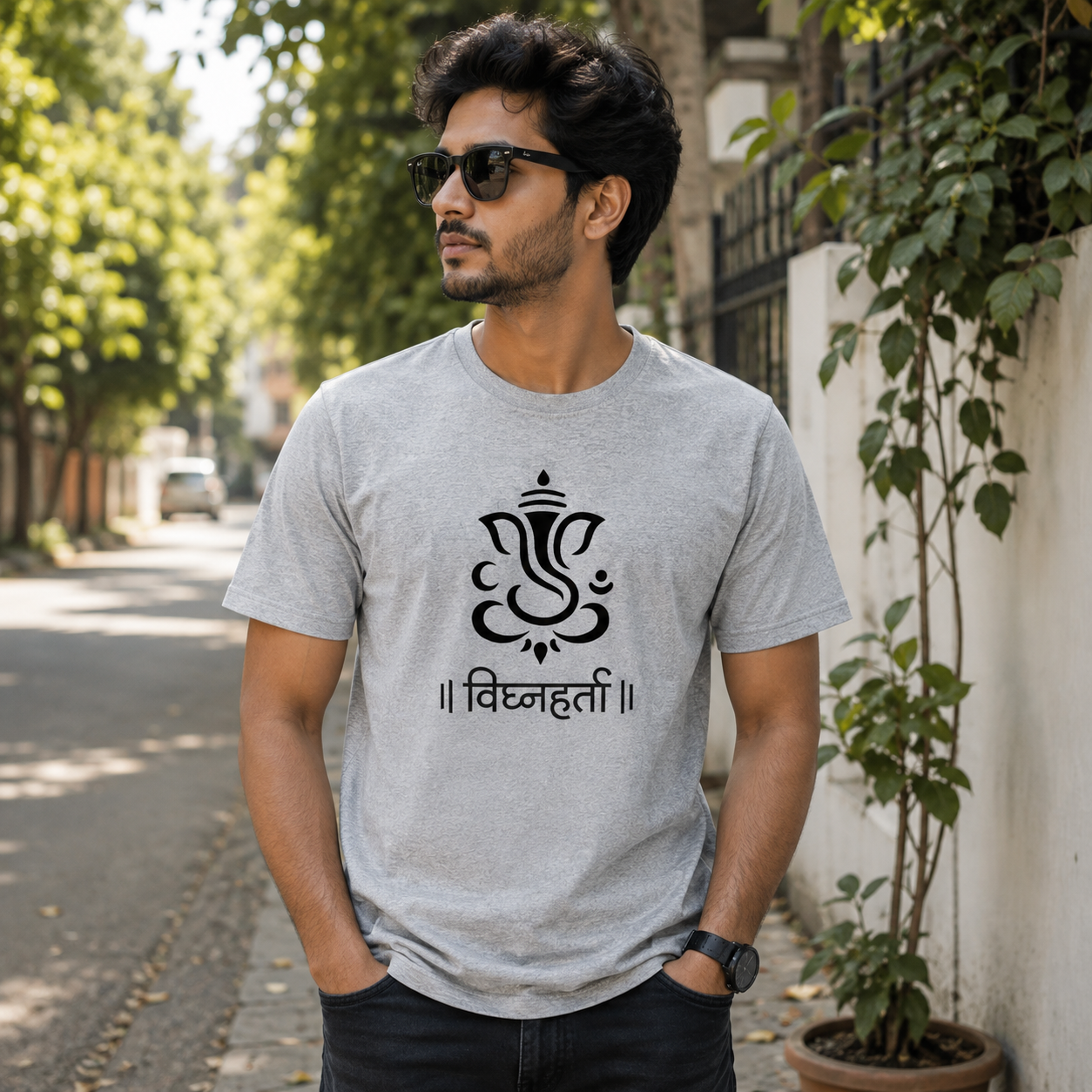 Vighnaharta Ganpati Minimal Graphic T-Shirt | Premium Cotton | Spiritual Wear