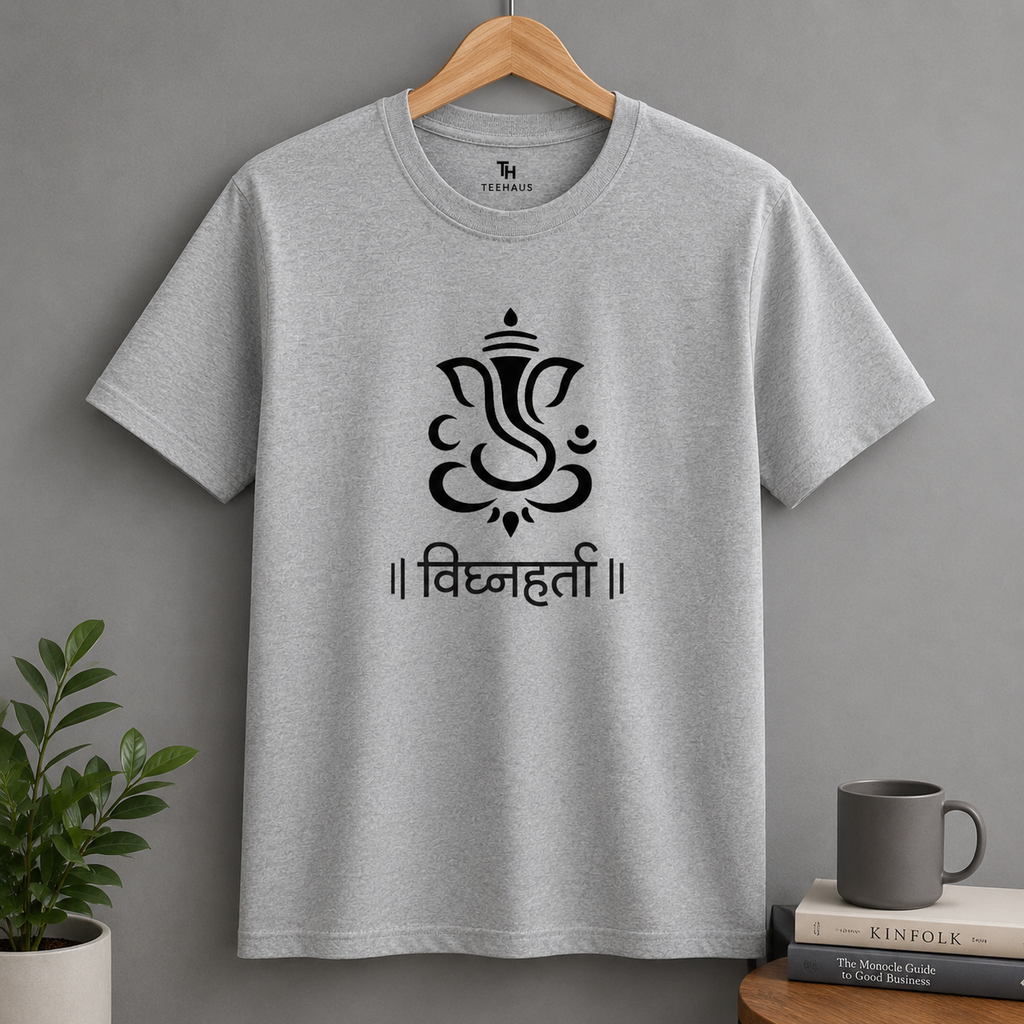 Vighnaharta Ganpati Minimal Graphic T-Shirt | Premium Cotton | Spiritual Wear