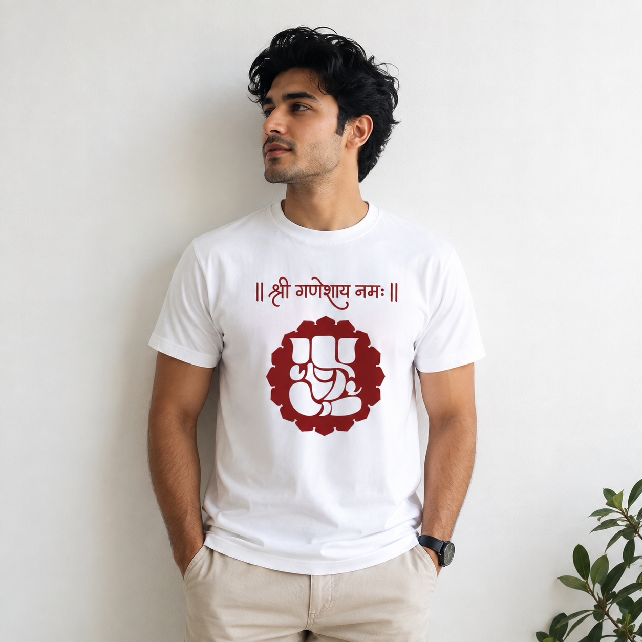 Shree Ganeshay Namah Premium White T-Shirt | Minimal Ganesh Graphic | 100% Cotton Unisex