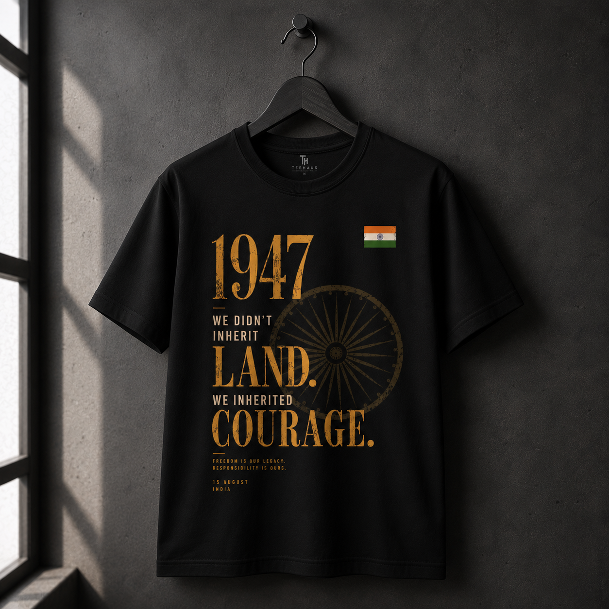 1947 – Courage Edition | Premium Black Cotton T-Shirt for Men | TeeHaus