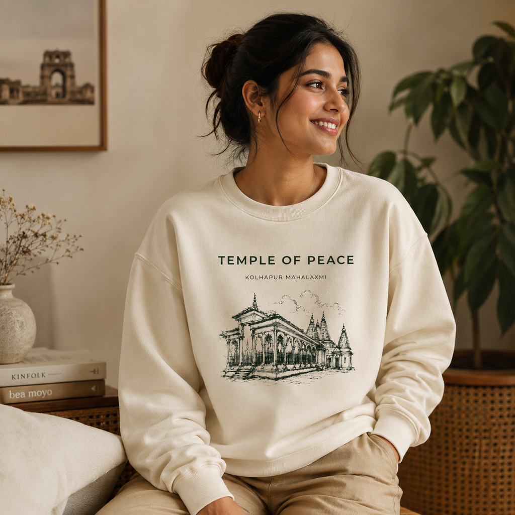 Temple of Peace – Kolhapur Mahalaxmi Premium 320 GSM Sweatshirt | Cream