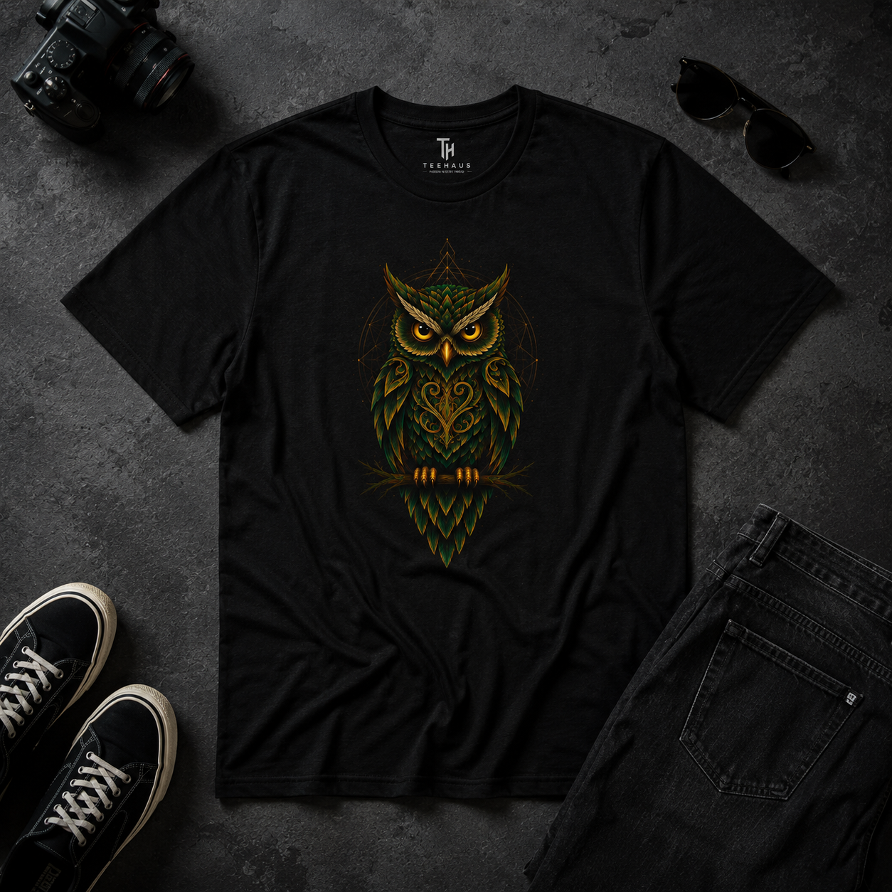 Mystic Owl Graphic T-Shirt – Premium Black