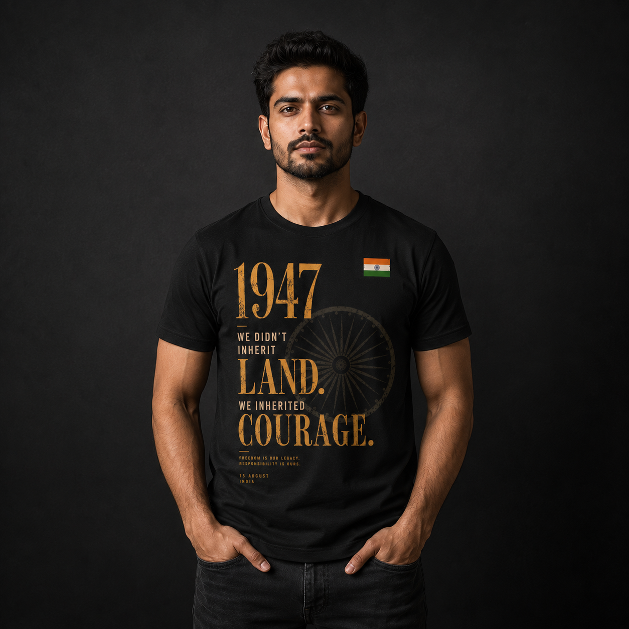 1947 – Courage Edition | Premium Black Cotton T-Shirt for Men | TeeHaus