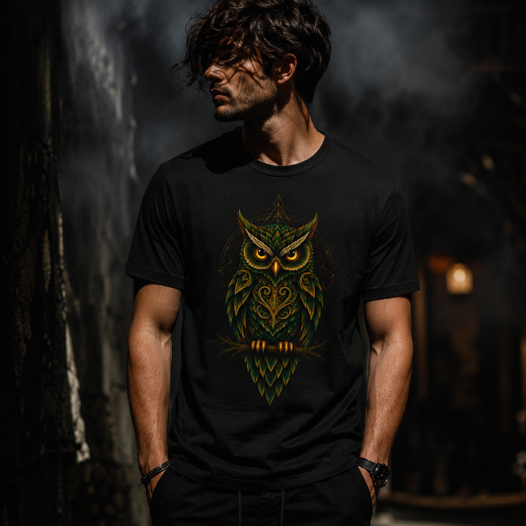 Mystic Owl Graphic T-Shirt – Premium Black