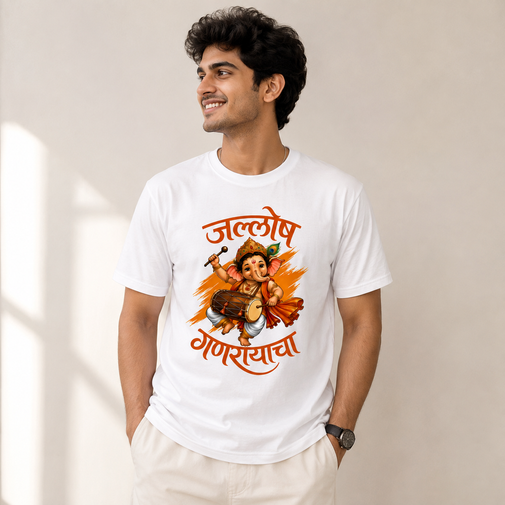 Jallosh Ganarayacha Marathi T-Shirt | Ganesh Chaturthi Graphic Tee | Ganpati Bappa Shirt | Premium Festival T-Shirt by TeeHaus