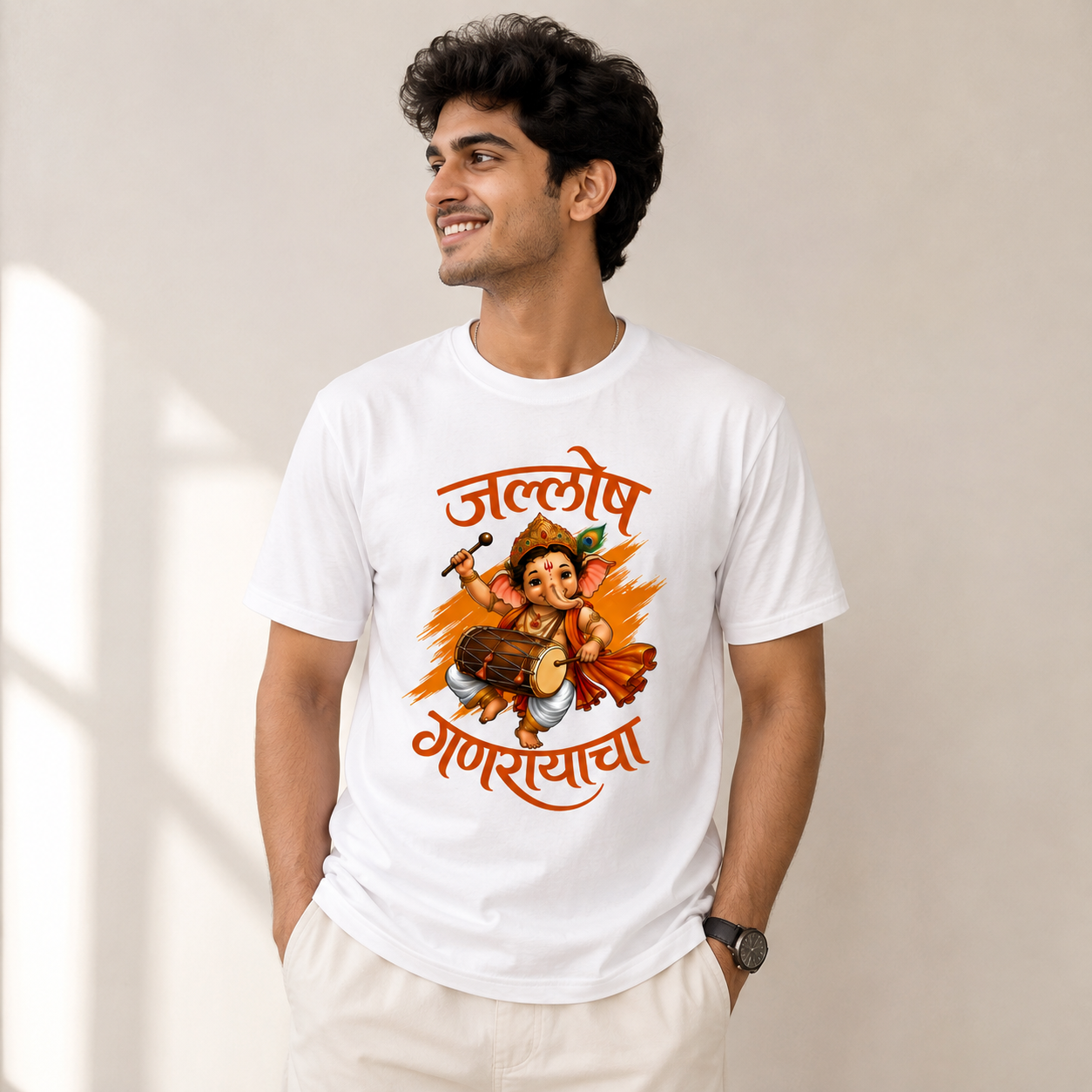 Jallosh Ganarayacha Marathi T-Shirt | Ganesh Chaturthi Graphic Tee | Ganpati Bappa Shirt | Premium Festival T-Shirt by TeeHaus