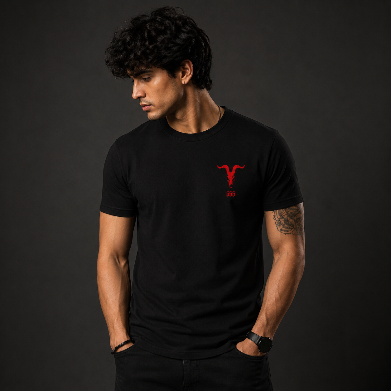 666 Devil Skull Regular Fit stretchable T-Shirt – Black