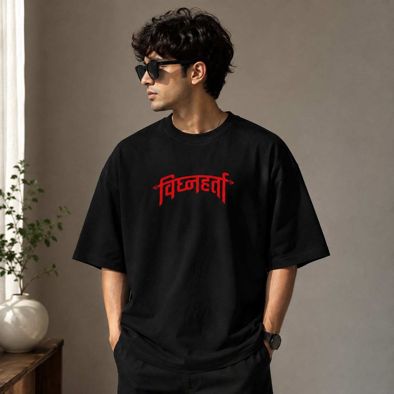 Vighnaharta 220 GSM Oversized T-Shirt | Marathi Ganpati Graphic Tee
