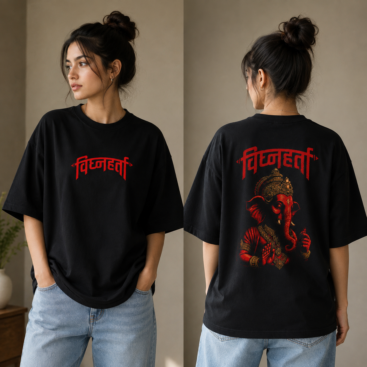 Vighnaharta 220 GSM Oversized T-Shirt | Marathi Ganpati Graphic Tee
