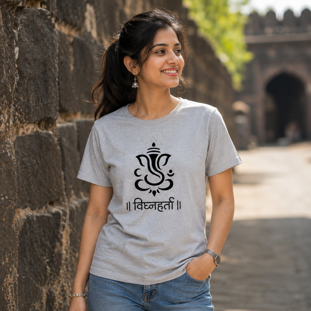 Vighnaharta Ganpati Minimal Graphic T-Shirt | Premium Cotton | Spiritual Wear