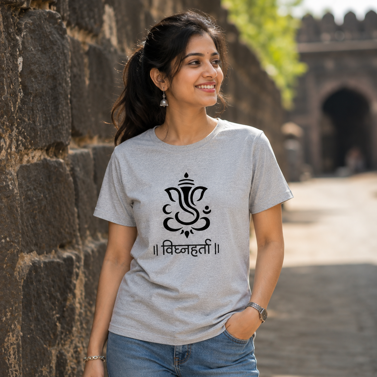 Vighnaharta Ganpati Minimal Graphic T-Shirt | Premium Cotton | Spiritual Wear