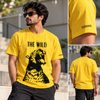 The Wild Yellow Graphic T-Shirt for Men | Roaring Leopard Print Cotton Tee