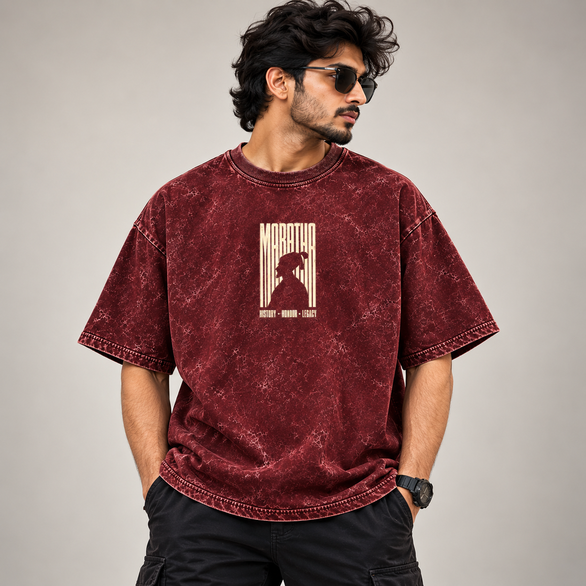 Maratha Oversized Acid Wash T-Shirt – Shivaji Maharaj