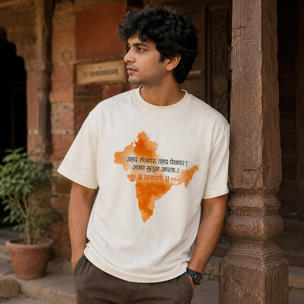 अहद तंजावर, तहद पेशावर | Premium Oversized Marathi Heritage T-Shirt | Off White