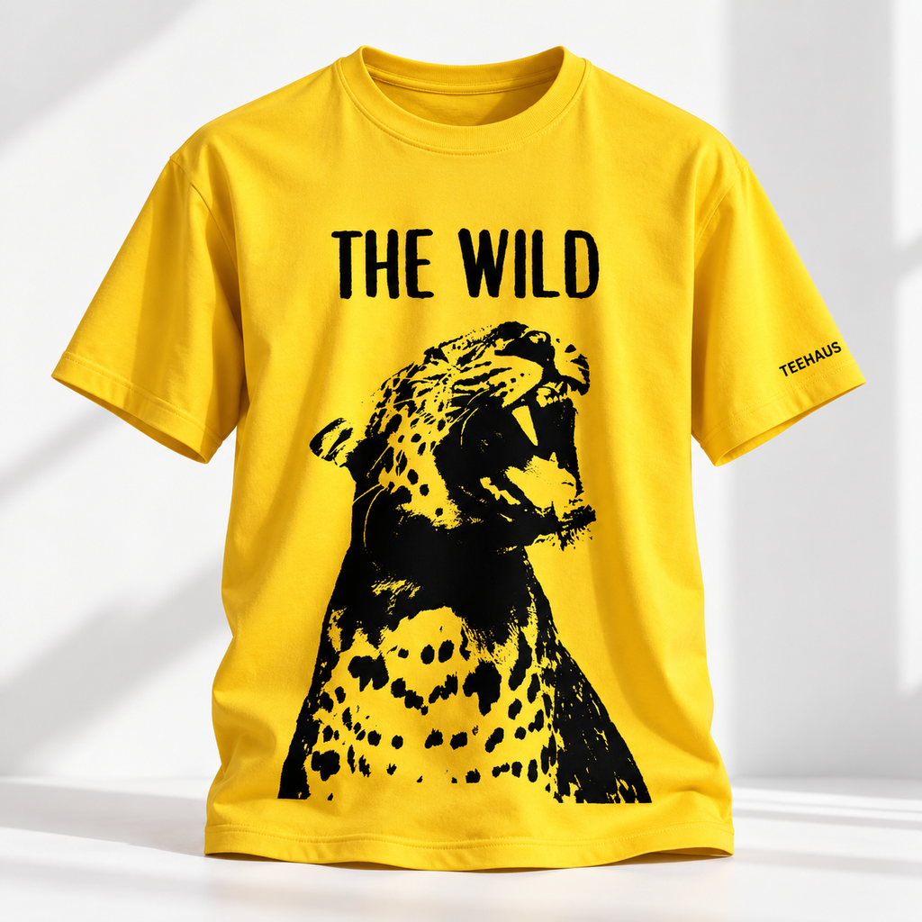 The Wild Yellow Graphic T-Shirt for Men | Roaring Leopard Print Cotton Tee